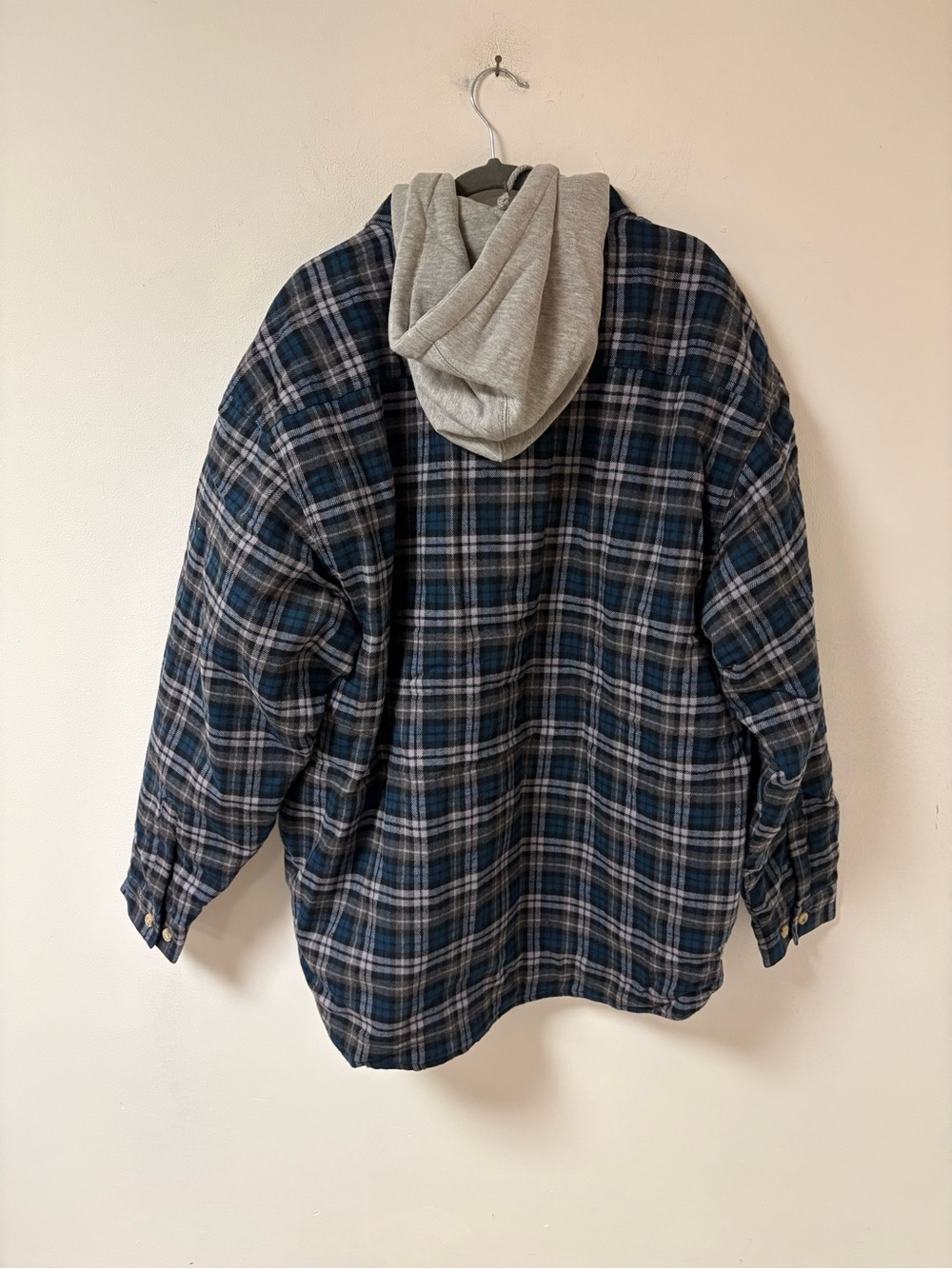 Moose Creek Men’s Plaid Hooded Button-Up Shacket in Blue and Gray XXL NWT - Picture 5 of 12
